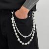USA Streetwear Double Layer Crystal Rhinestone Pants Chain Silver Bling Hip Hop Waist Wallet Chain for Men Women