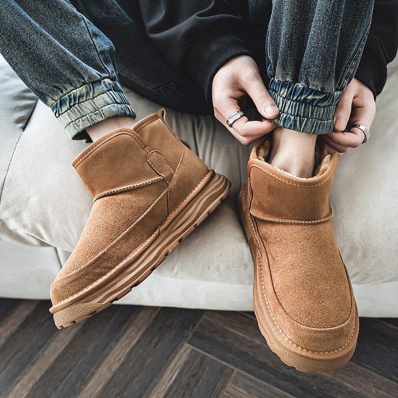 Men's snow boots free of laces, foot cover, integrated fur, winter velvet warm cotton boots thickened medium help leisure