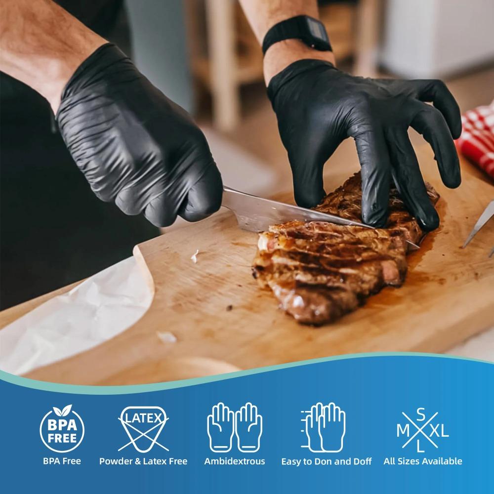 Disposable black gloves, durable, multi-functional black nitrile gloves suitable for breeding, livestock and food