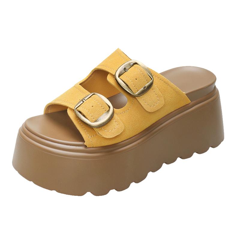 

Fashion 8.5CM Crystal buckle women slippers fluorescent leather belt platform sandals rhinestone summer shoes for woman flip flops 2024 34 жёлтый