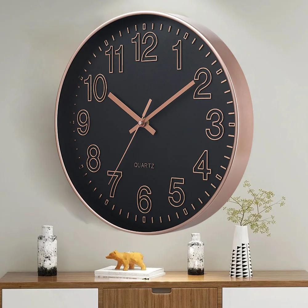 12 Inch Mute Room Wall Clock Mute Does Not Tick Round Three-dimensional Wall Hanging Clock for Study Bedroom Livingroom