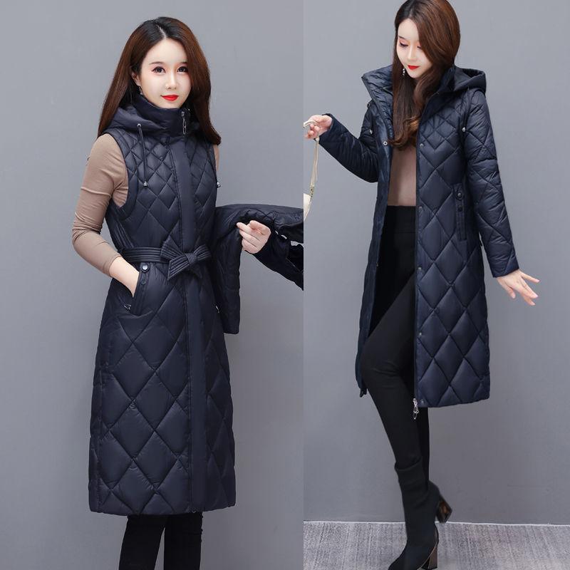 Women Jacket Lightweight Down Cotton Jacket Long Sleeved Detachable Mid Long Parkas Warm Female Winter Coat Outerwear