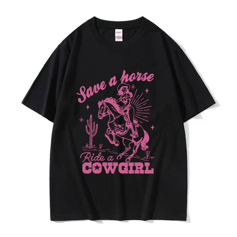 

Save A Horse Ride A Cowgirl Принт Футболка Чоловіки Жінки Ретро Естетика Мода Футболки Повсякденна Оверсайз Бавовняна Футболка Вуличний Стиль XL