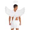 Mens Halloween Angel Costume One Shoulder Strap Ruffle Skirt Feather Angel Wings Hair Hoop Set