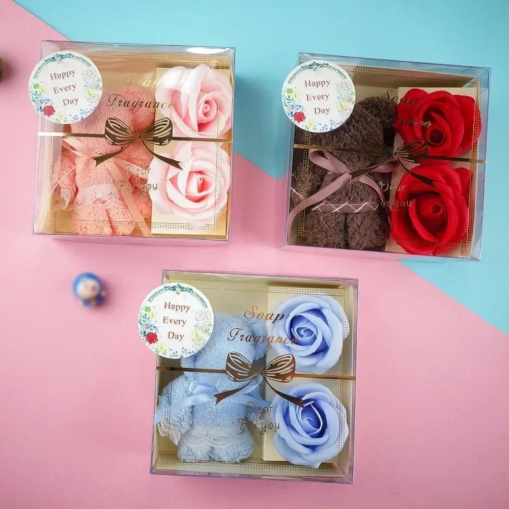 Bear Towel Gift Box Romantic Couple Festival  Artificial Flowers Valentine's Birthday Anniversary Gift for Girlfriend