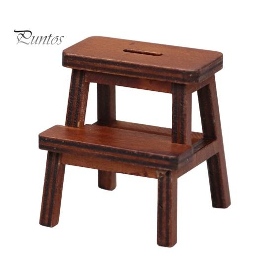 

1:Мини-табурет для кукольного домика, 12 изысканных деталей, реалистичный внешний вид, двухъярусный табурет-ступенька, аксессуар для кукольного дома темно-коричневого