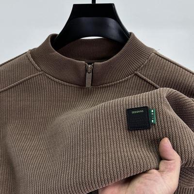 Brand Men's Fleece-Lined Half-Zip Collar Sweatshirt: Autumn & Winter Casual Trendy Warm Pullover Sweater.