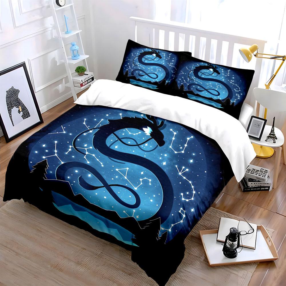 Dragon Constellation Night Decor Set Soft Comfortable Duvet Cover Bedding Set Included 1*Duvet Cover & 2*Pillowcases, Gift