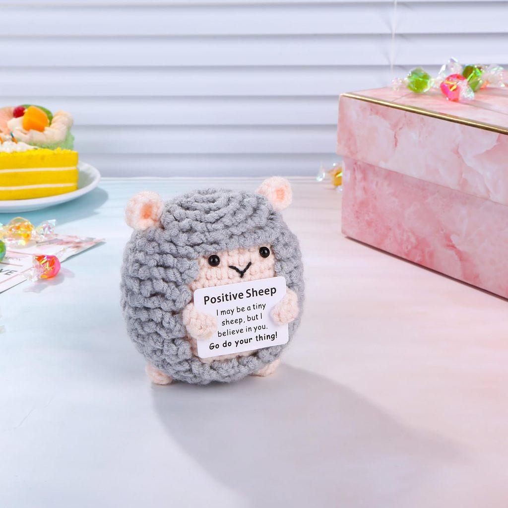 Easter Lamb Positive Crochet Animals Doll With Card Desktop Ornament Emotional Support Handmade Knitted Cheer Up Toy