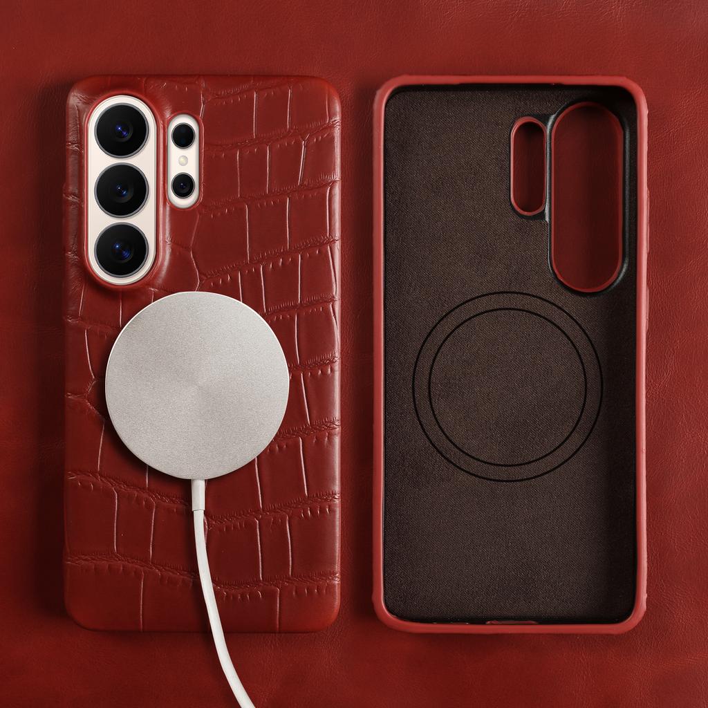 Magnetic Genuine Leather Case for Samsung Galaxy S26 S25 Ultra S23 FE S22 S24 S26 Plus Phone Back Cover Case for Magsafe Shell