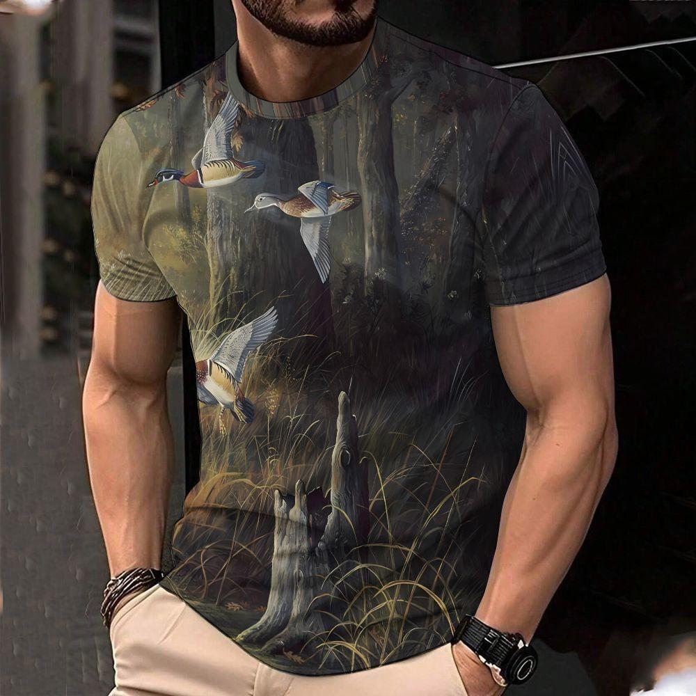 Men's Fashionable Casual Round Neck T-shirt Printed Top for Casual Summer Wear