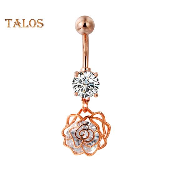 

Кольца для пупка из нержавеющей стали, полые цветы, подвески, пирсинг, украшения для тела, стразы, кольцо для пупка для женщин розового золота