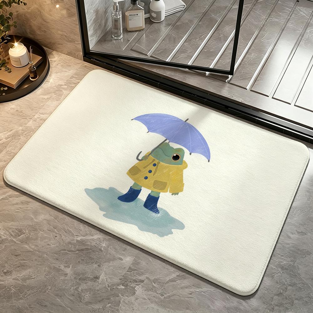 Little Umbrella-Holding Frog Floor Mat Bedroom Carpet, Bathroom Foot Mat, Doormat, Non-Slip Absorbent Multi-Use