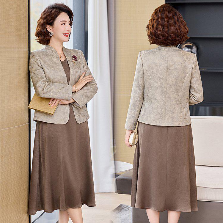 Ensemble Robe et Veste Élégant Printemps pour Femmes d'Âge Moyen - Costume de Mariage Deux-Pièces