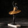 Metal Ballerina Statue with Rectangular Base Golden Dress for Bedroom