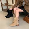 2025 New Pointed Pile Boots Short Boots High Heel Retro Super Western Knight Boots V Mouth Medium Boots Women