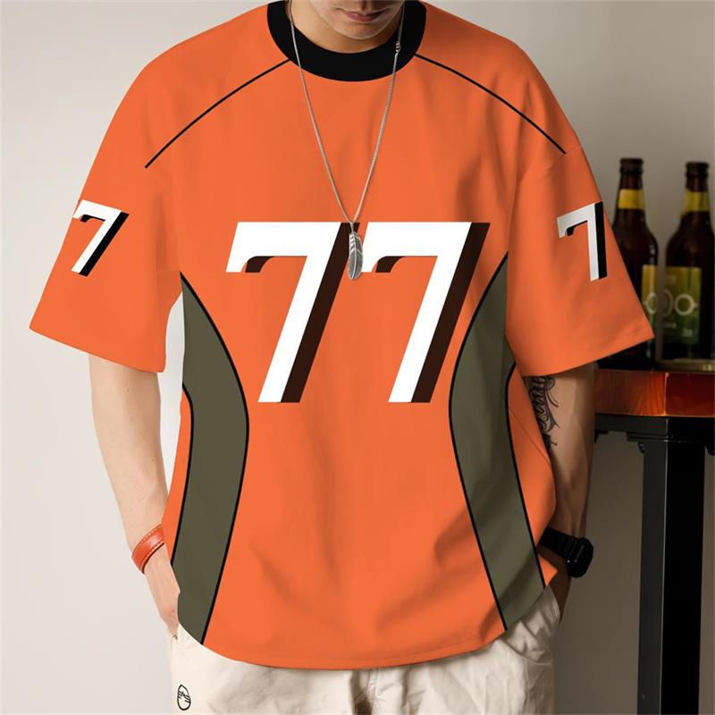 Simple Men's T-Shirt 77 Printed Short Sleeve T-Shirt For Men Summer Daily Casual Top Loose Breathable Tees New Man Clothing