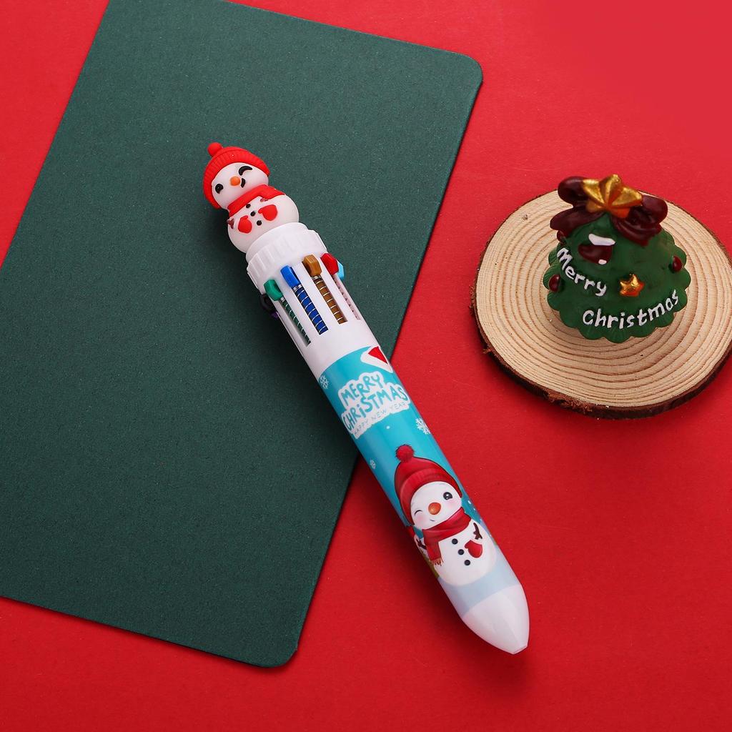 Christmas Cartoon Multi-Color Ballpoint Pen Set - Ten Colors, Perfect for Students and Holiday Gifts