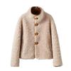 Maillard on both sides, loose stand-up collar, lamb wool coat, women's clothing, sheep shearing short coat, autumn and winter chic