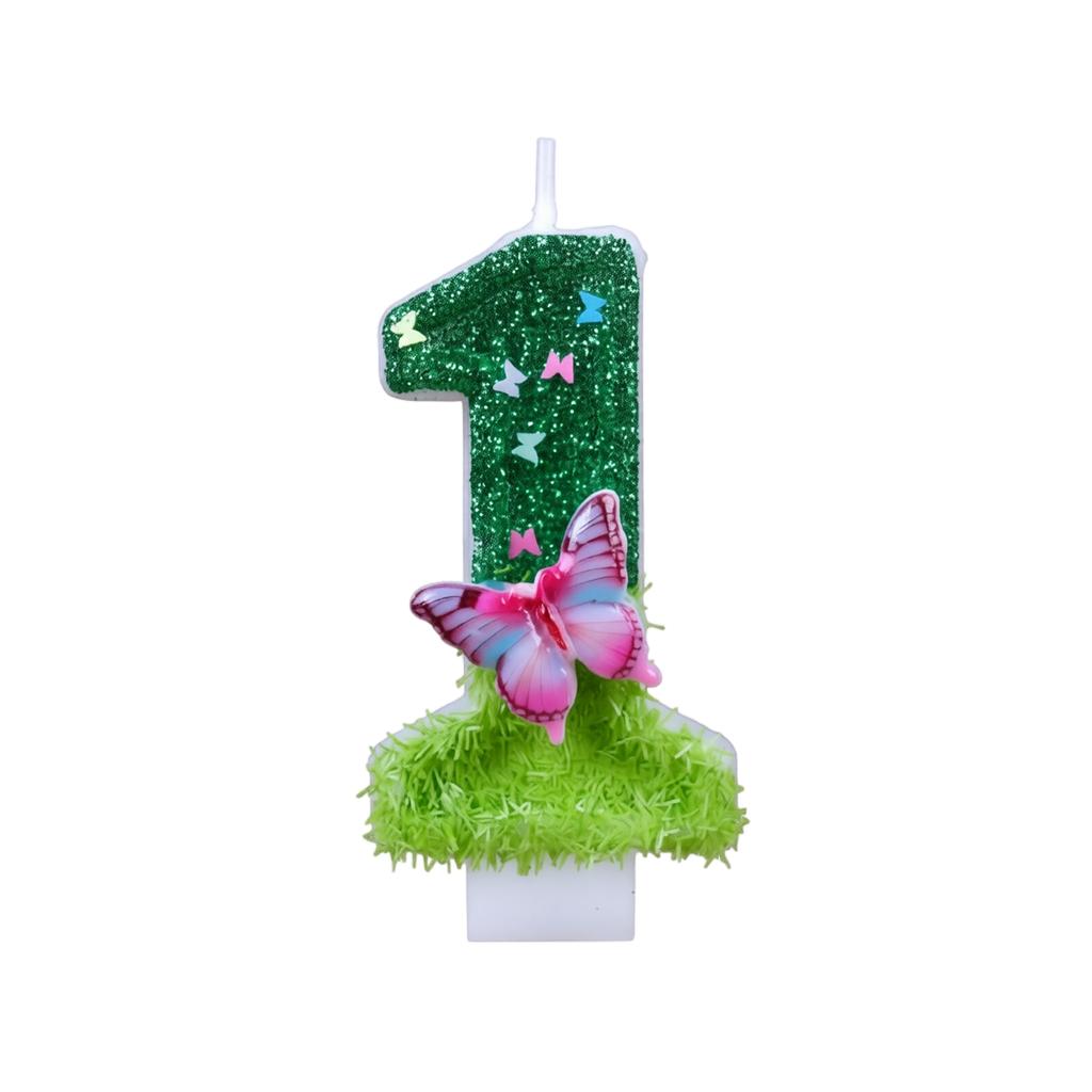 Number Birthday Candles 0-9 with Green to Gradient Butterfly Design for Decorations and Birthday Parties