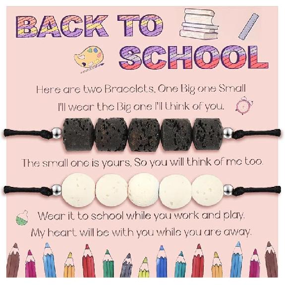 First Day of School Gift for Mama and Mini,Mommy and Me,Back to School Bracelets Lava Rock Natural Stone Beads Strand Bracelet for