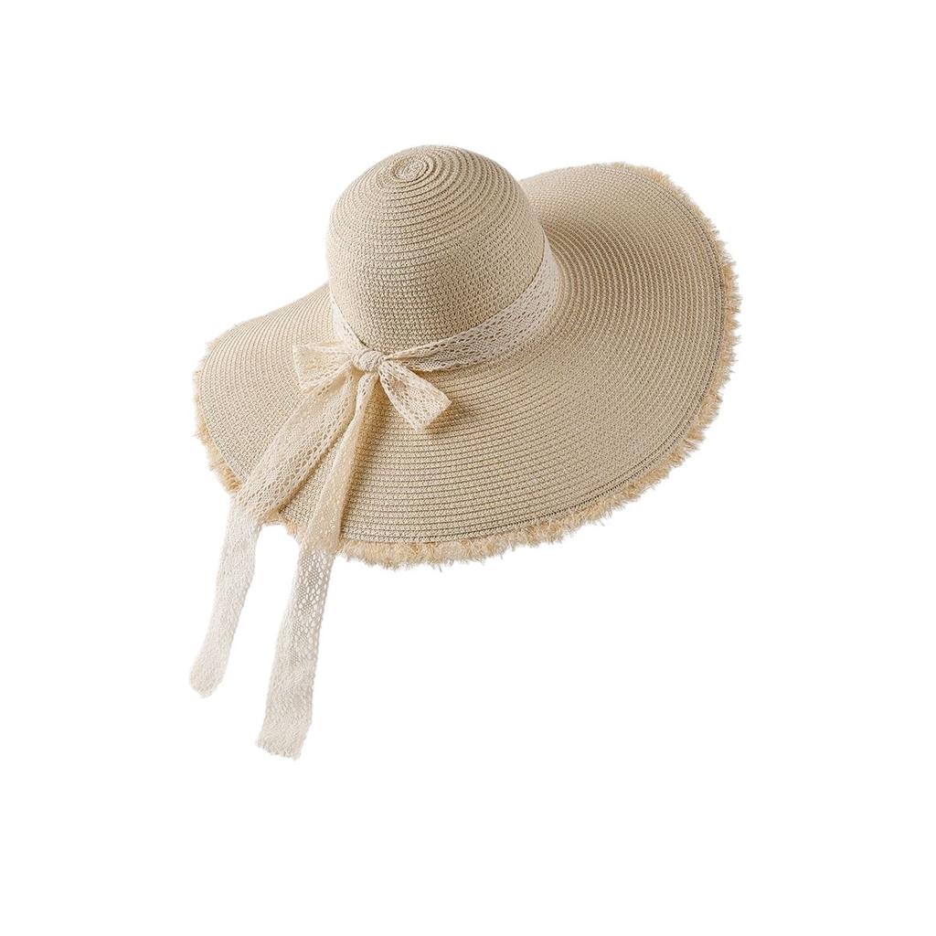 Summer New Style Bow Big Brim Straw Hat Women's Sunscreen Sunshade Beach Hat Fashion Rough Edge Bucket Hat