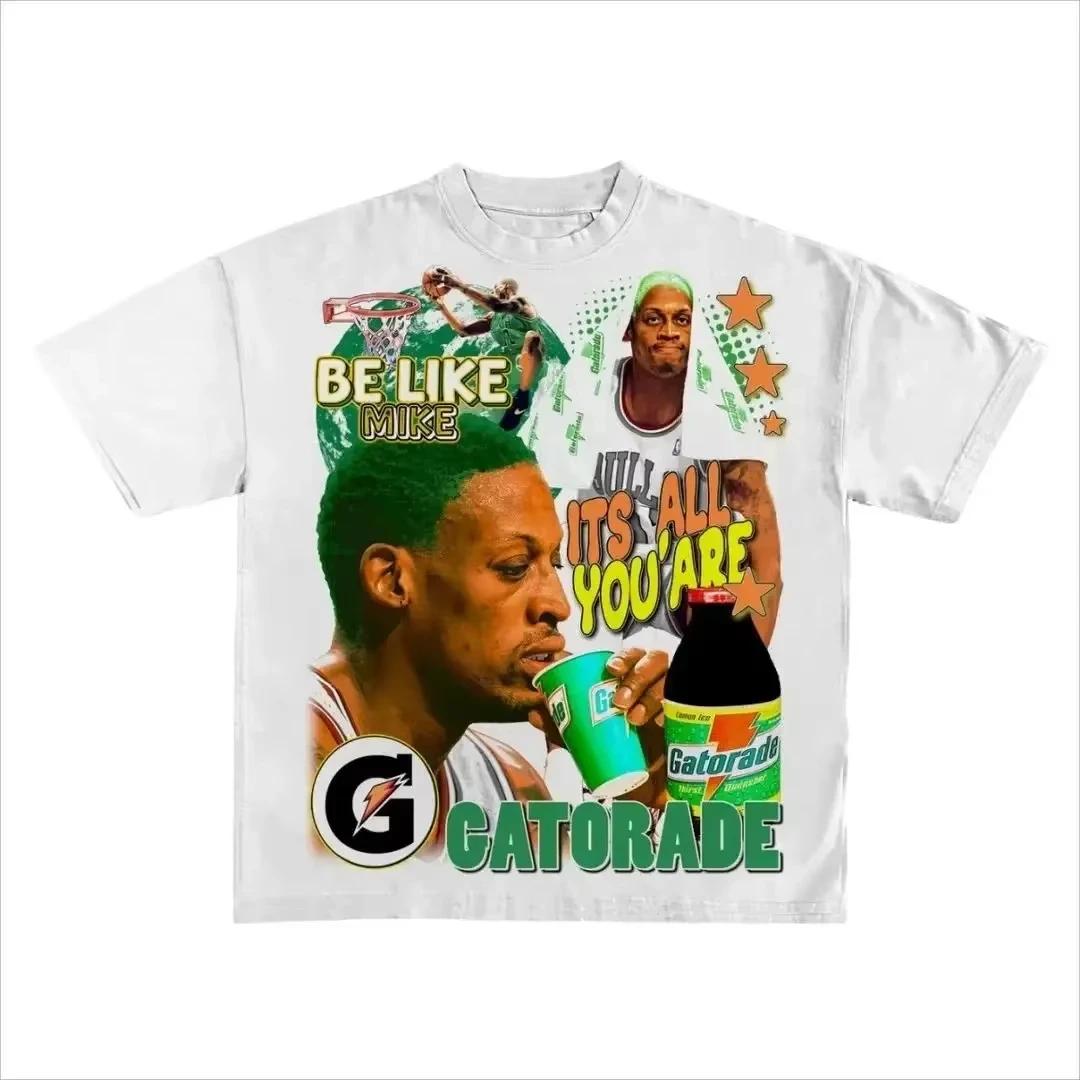 

Уличная одежда Баскетбол Хип-хоп Рэпер Графическая футболка Мужская Винтажная Оверсайз Хлопок Короткий рукав Повседневная Свободная Харадзюку Топы 4XL