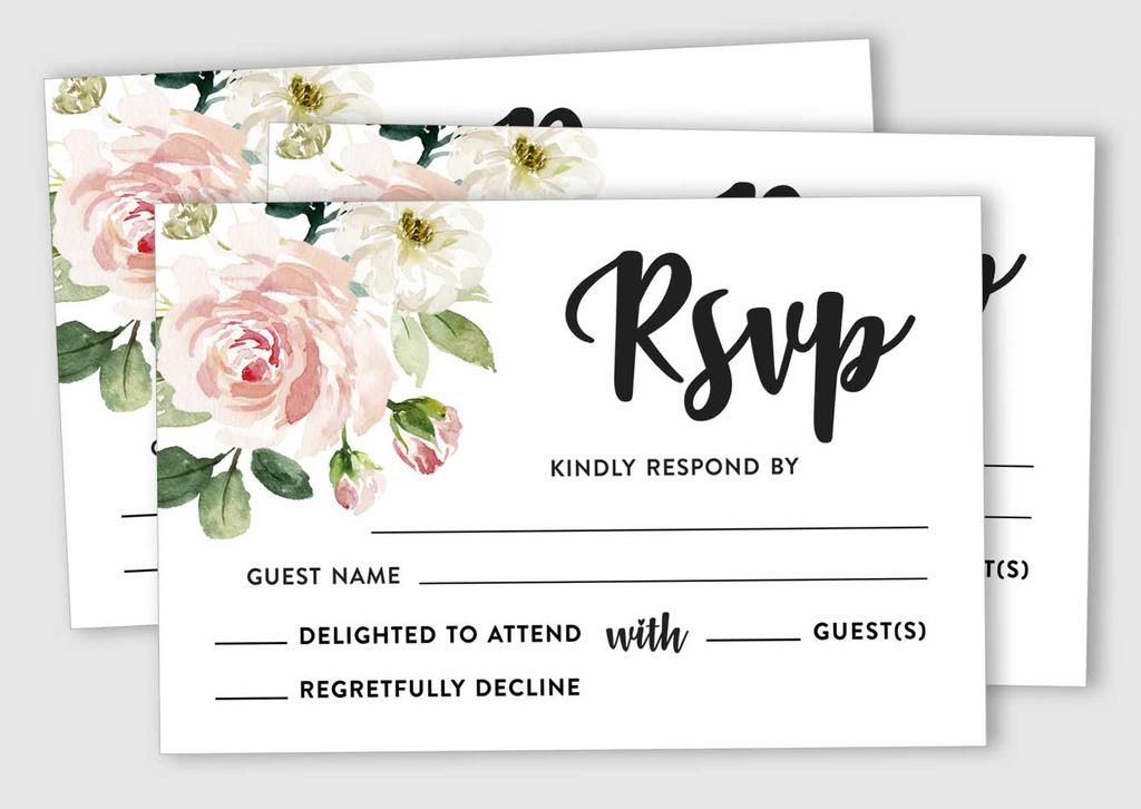 Inkdotpot 50 Blank RSVP Cards With White Envelopes Floral 4"x6" Response Cards-RSVP Reply Card For Wedding-Bridal Shower-Baby Shower-Rehearsal