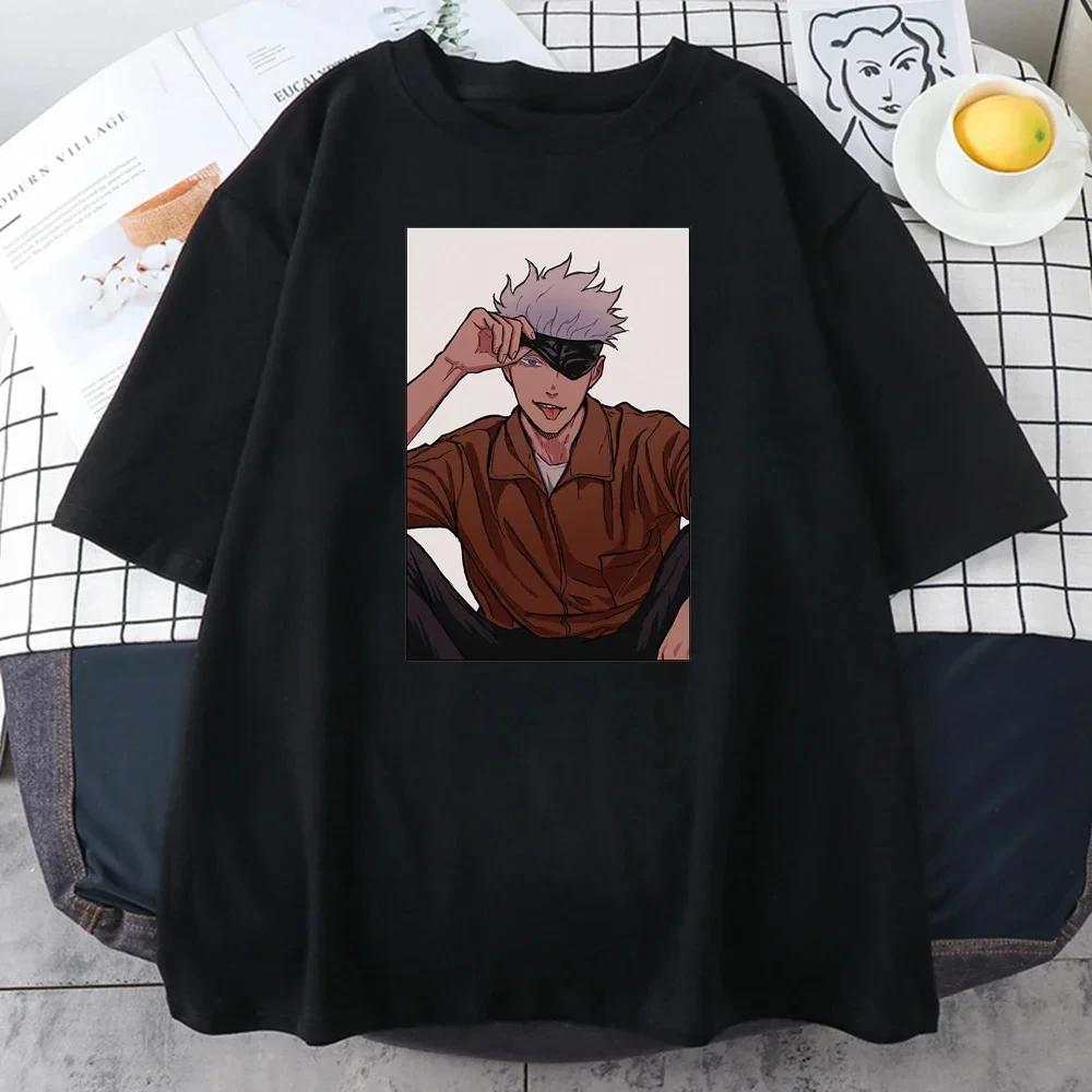 Sommar Herr T-shirt Jujutsu Kaisen Grafiskt Tryck Mode Harajuku 2024 Kläder Orsak och Verkan Dam Y2K Toppar T-shirt