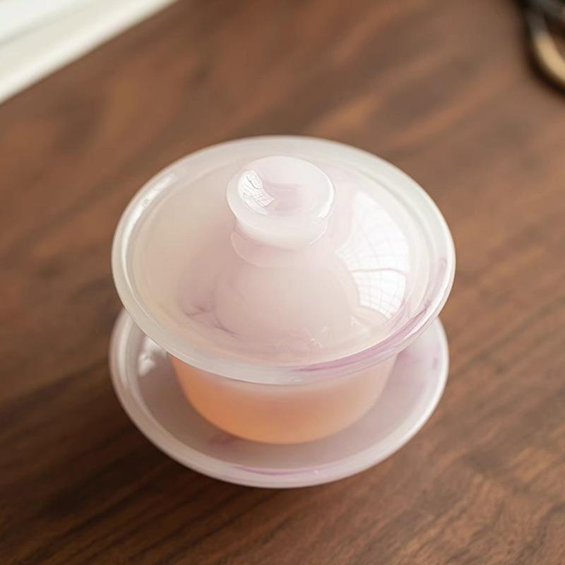 Ink Wash Liuli Gaiwan Large Tea Cup Ice Translucent Purple Three Layer Heat Resistant Kung Fu Tea Set Brewing Bowl with Lid