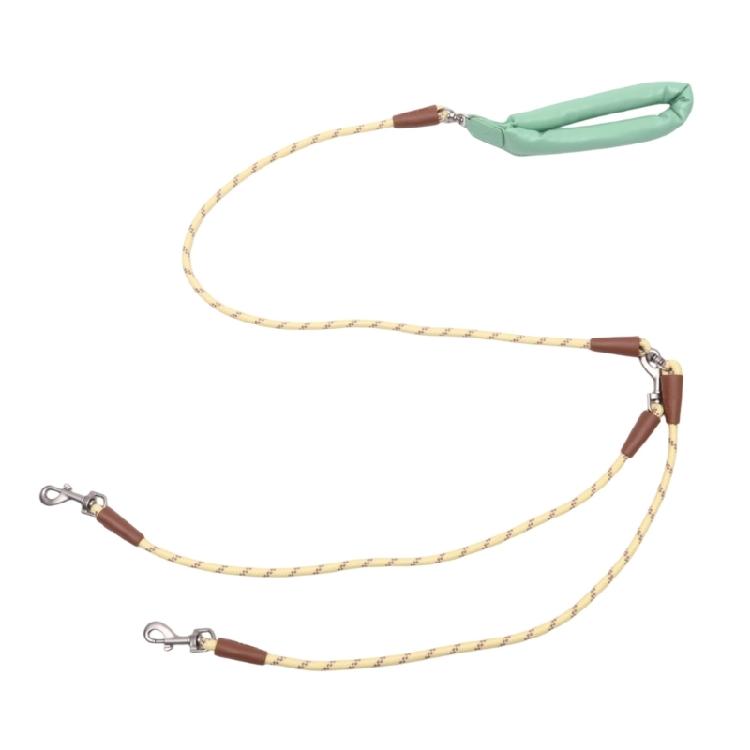 Two-Dog Rope with Braided Rope Construction, Cushioned Handle, and Rotating Connector for Neighborhood Walking Use