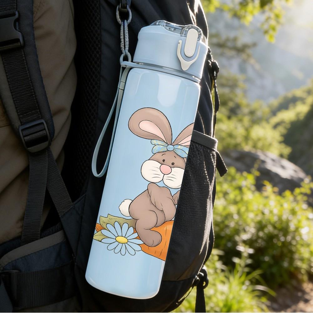 1PC Hello Spring Bunny 750ml Color Plastic Sports Water Bottle Leakproof Flip Straw Lid Suitable for Sports Office Home Use