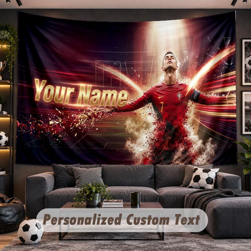 Arazzo da Appendere alla Parete Nome Personalizzato Modello Cristiano Ronaldo Tessuto Stampato Personalizzato Decorazione Murale