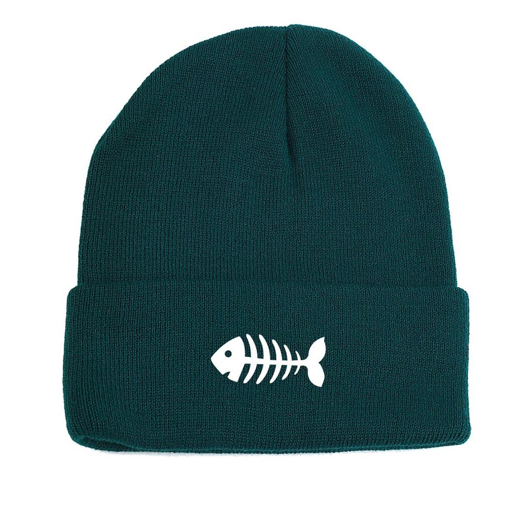 White Fish Bones Warm Knitted Cap Beanie, Skull Cap Windproof Cancer Chemo Unisex Headwear Knit Cap Beanie