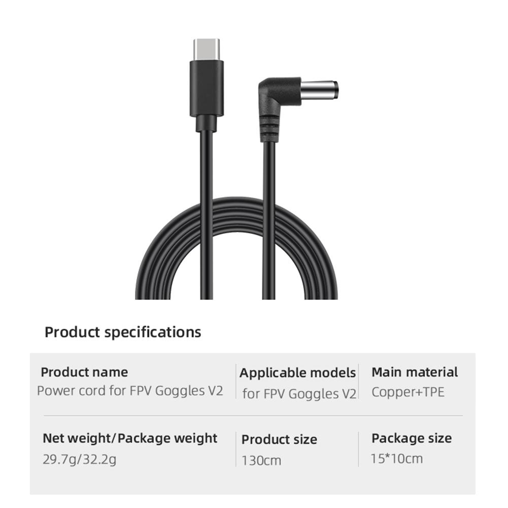 Fast Charge Power Cable Drone Accessories Cable for DJI FPV Goggles FPV Goggles V2 USB C to DC Power Supply Cord