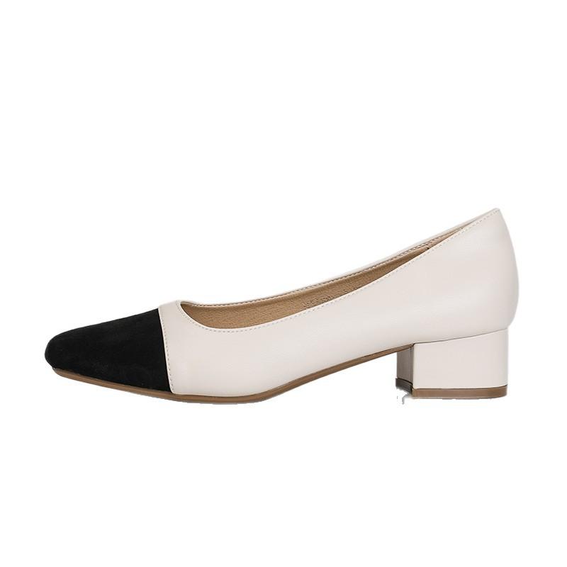 Soft Leather Single Shoes Women's Skirt Temperament Versatile Square Head Not Tired Feet Thick Heels Shallow Mouth Women's Shoes