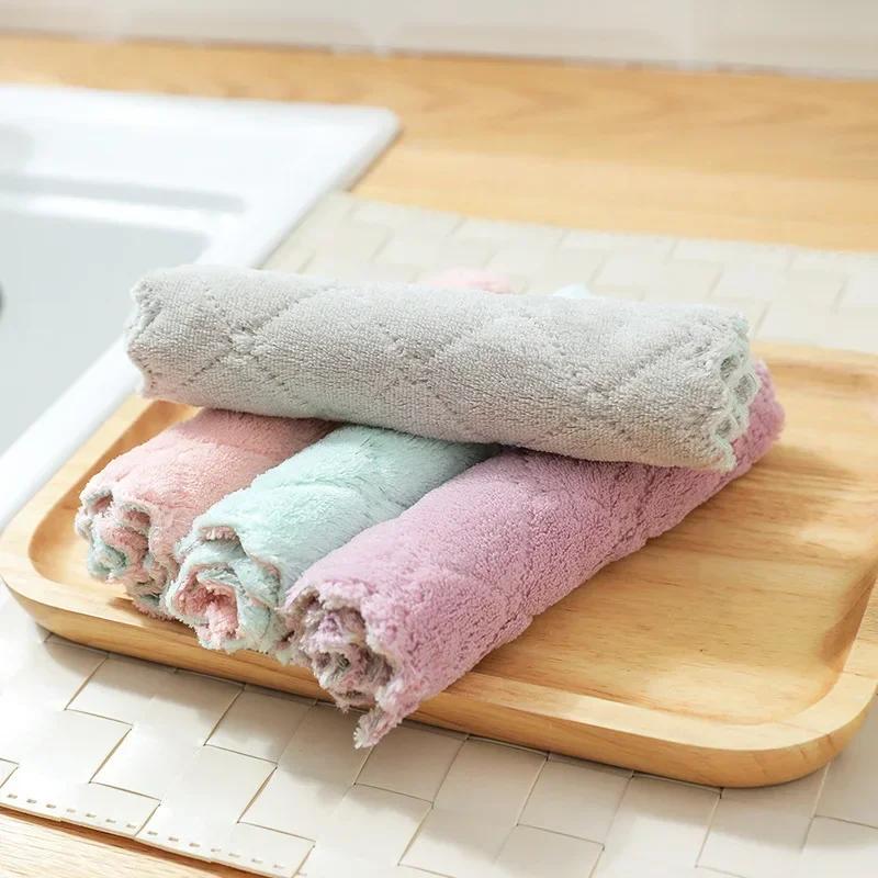 Dish Towels 10 Packs Kitchen Non-oily Super Absorbent Wet Wipes Table Towels Household Double-sided Wet and Dry Scouring Pads