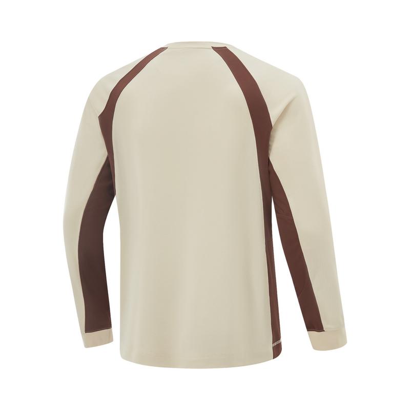 Li Ning Basketball Series Sport Casual Minimalist Color Block Round Neck Pullover Long Sleeve T-Shirt Men Tops Dune Khaki Coconut-Brown ATLV143-1