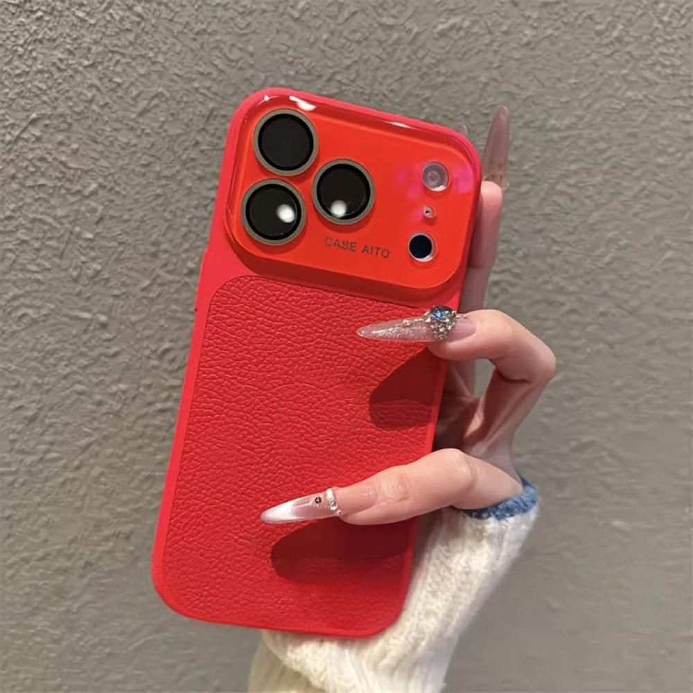 Large Window Lychee Textured Leather Case For For Iphone 17 16 15 14 Pro Max Camera Protection Shockproof Matte Hard Plastic Cover