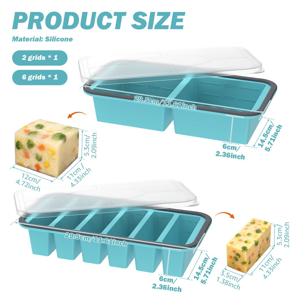 3/2Pcs 2/4/6Grid Silicone Freezer Mold with Lid Refrigerated Food Storage Box Food Box Ice Tray Mold Ice Box Fresh-keeping Box