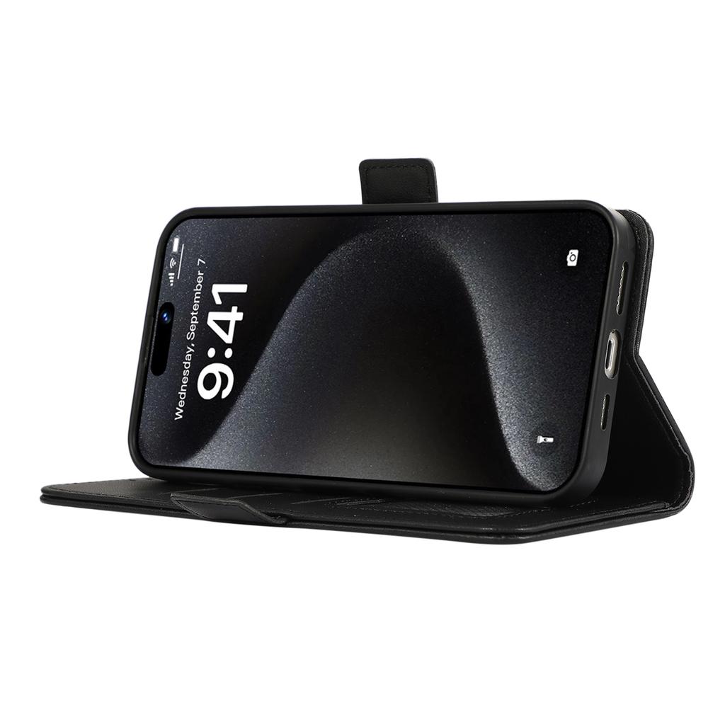 ABEEL For iPhone 16 Pro Leather Case RFID Blocking Phone Cover with Dual Magnetic Clasps