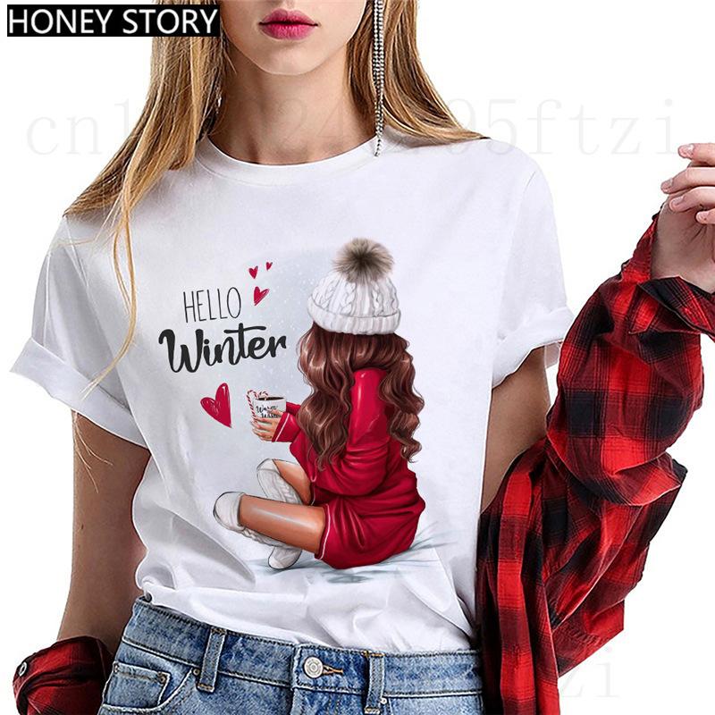 Fashion Cartoon Christmas Tree Graphic Women T-Shirts Summer Short Sleeve O-Neck Female Tops Streetwear Y2K Clothing