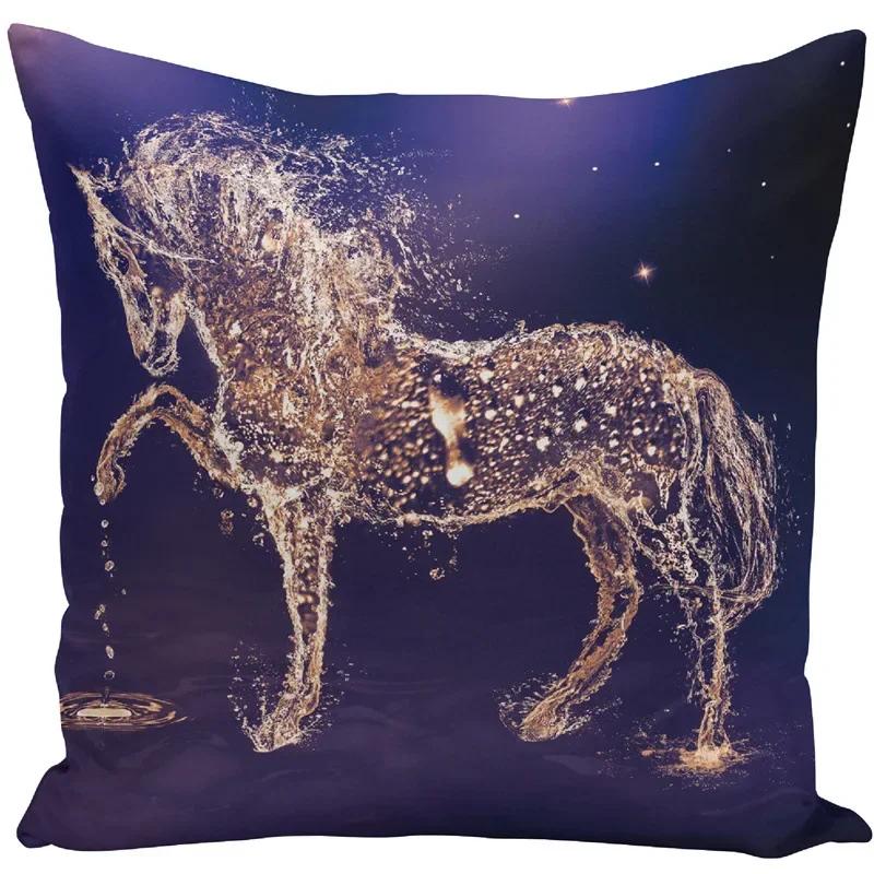 Față de pernă 45x45 Seturi de huse de perne cu imprimeu animal de război, cal alb, pentru scaun, canapea, decor decorativ pentru casă, fermă