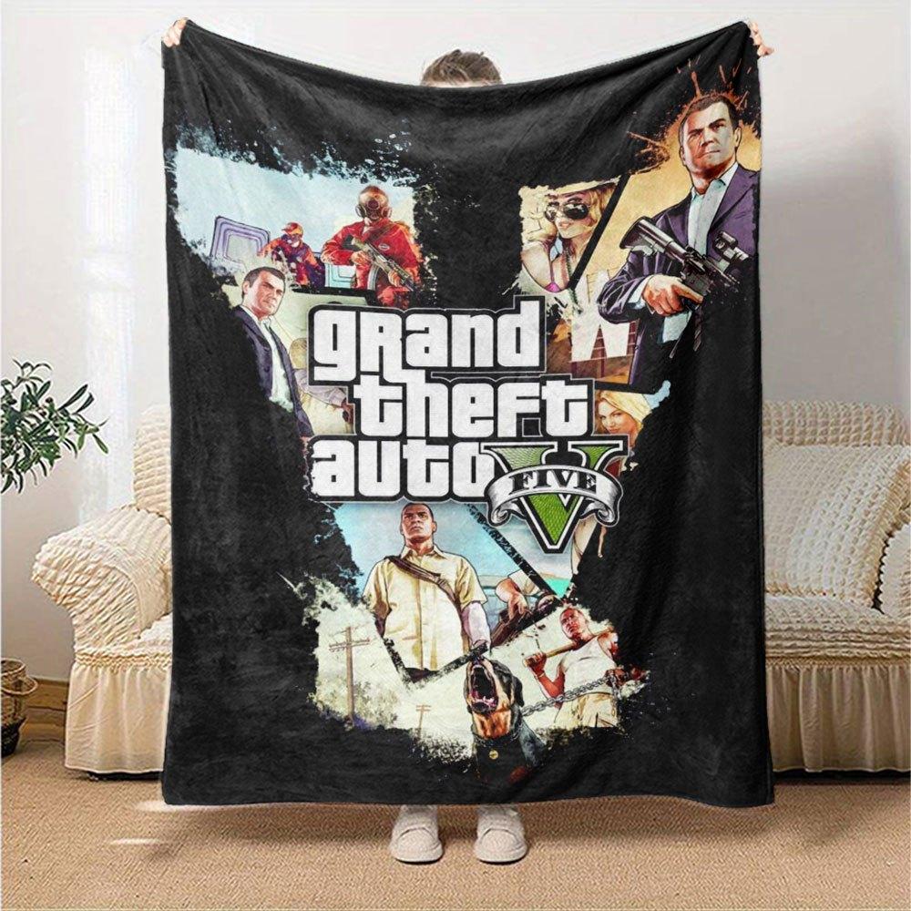 1ks Měkká flanelová deka Grand Theft Auto s designovým potiskem Útulná deka pro všechna roční období, ideální na pohovku, postel, do kanceláře