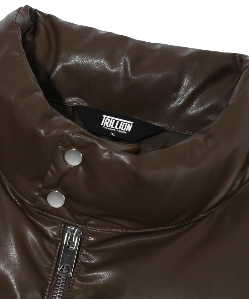 Trillion Biker Vegan Leather Short Padded Jacket (Brown)