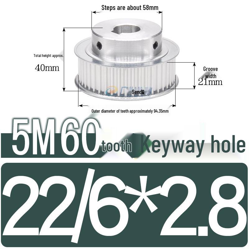 60-Teeth 5M Timing Pulley, T-Slot Width 16/21/27mm, BF Type Stepped with Machined Hole 6-20mm