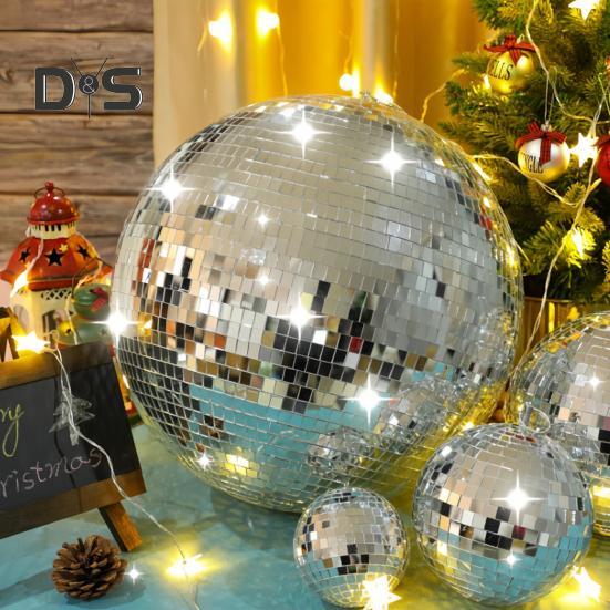 Silverspegel Discokula Ornament Reflekterande Hängande Discokula Dekorationer för 70-tals Retro Fest Jul Födelsedagar Tillbehör