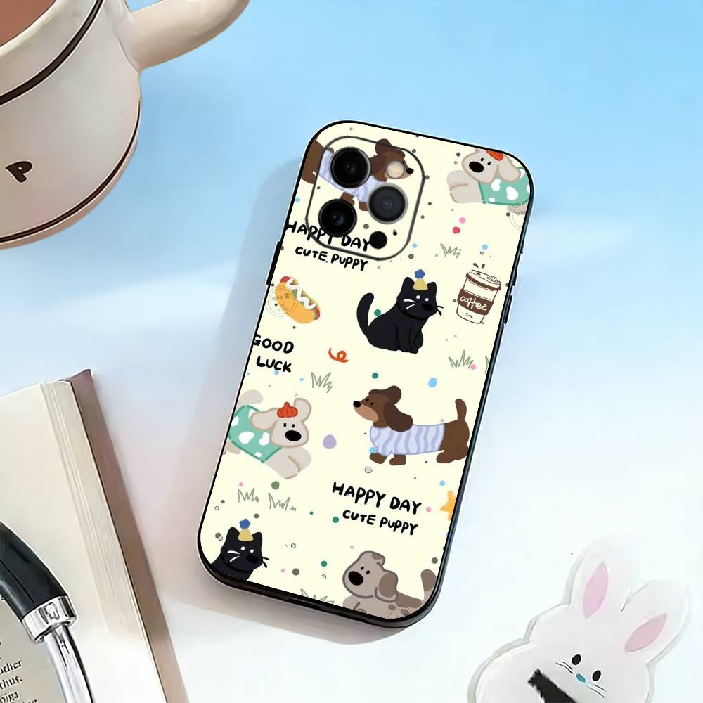 Cane Autunno Bassotto Custodia per Telefono Per iPhone 17, 16,15,14,13,12,11 Plus,Pro Max, Altri Morbida Cover Nera