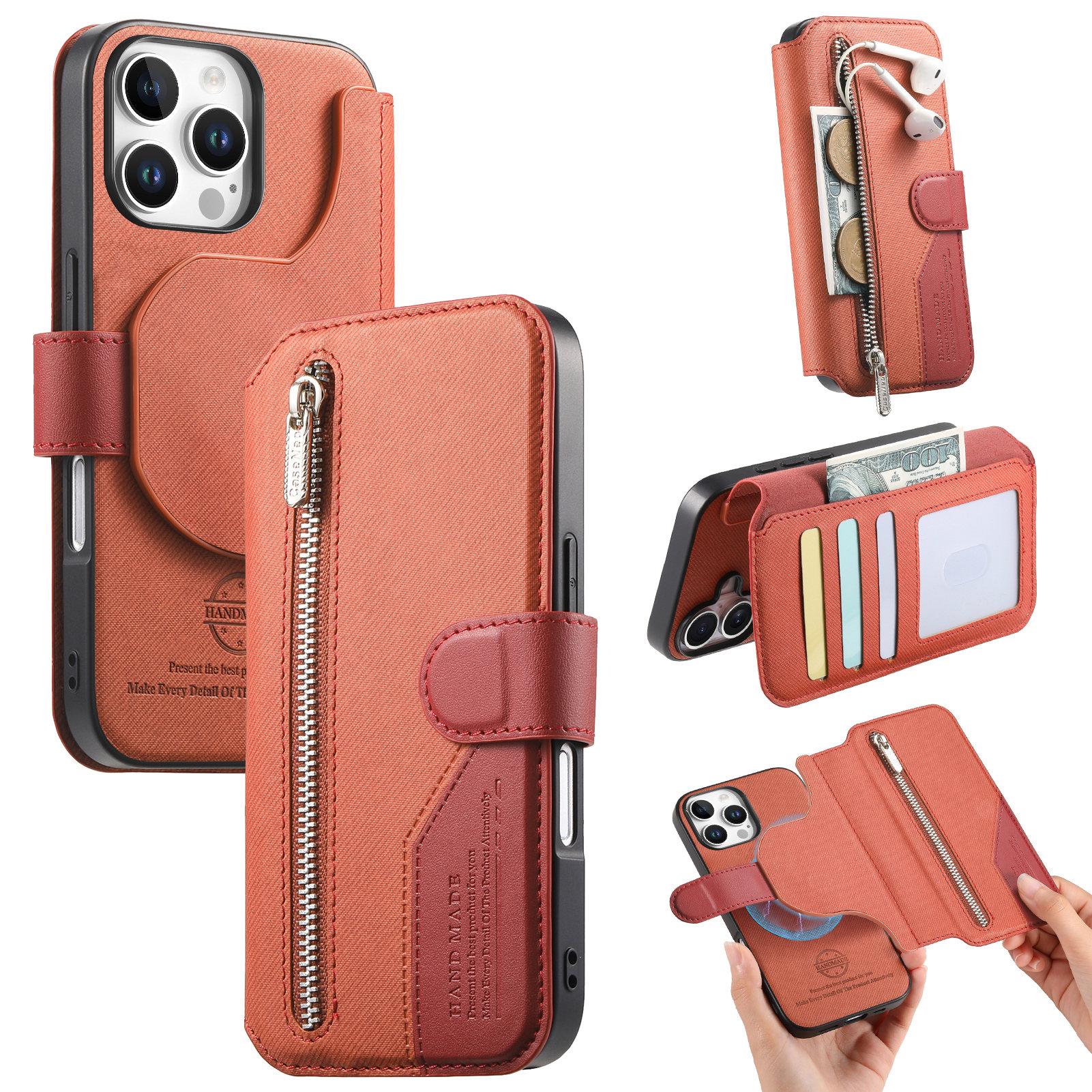 2-in-1 Noņemama rāvējslēdzēja ādas maciņa Flip