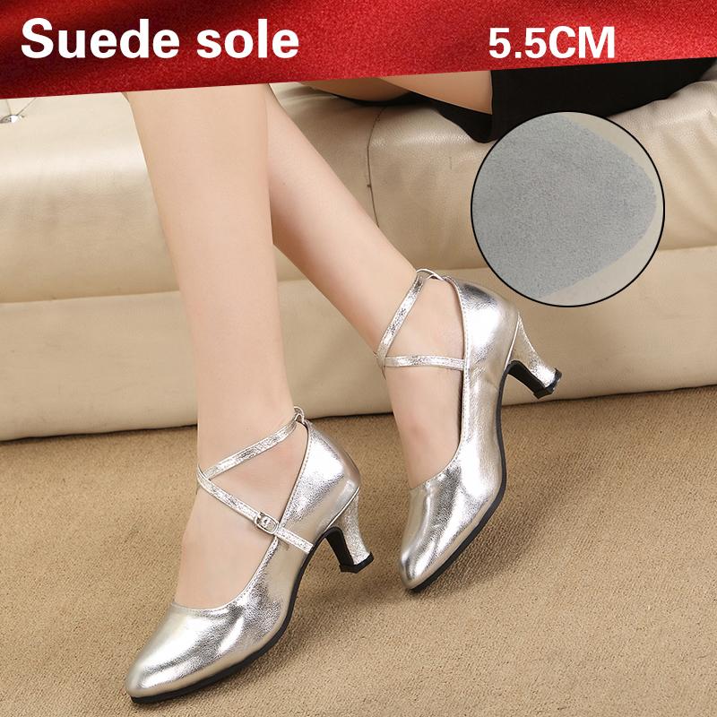 

Women Genuine Leather Modern Dance Shoes Salsa Dance Shoes Women Latin Dancing Shoes Mid Heel Square Social Dancing Suede-5.5-42